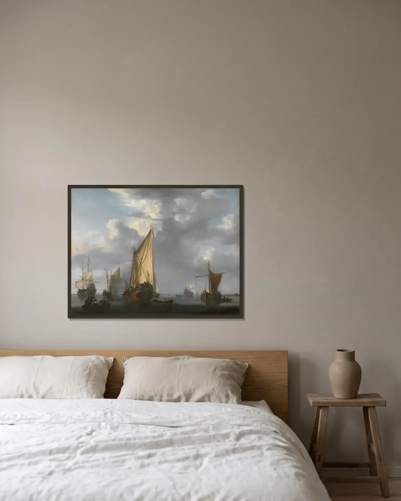 The Canon Shot av Willem van de Velde the Younger inramad på en vägg