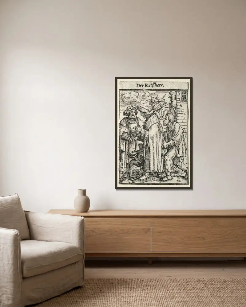 The Councillor von Hans Holbein The Younger gerahmt an einer Wand