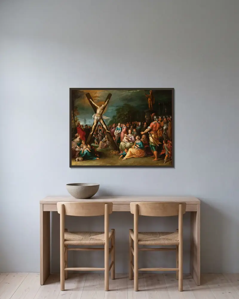 Korsfästelsen av sankt Andreas av Frans Francken the Younger inramad på en vägg