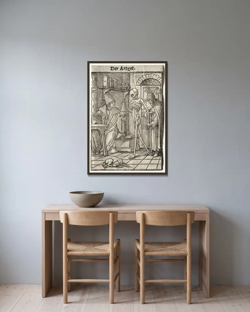 Der Doktor von Hans Holbein The Younger gerahmt an einer Wand
