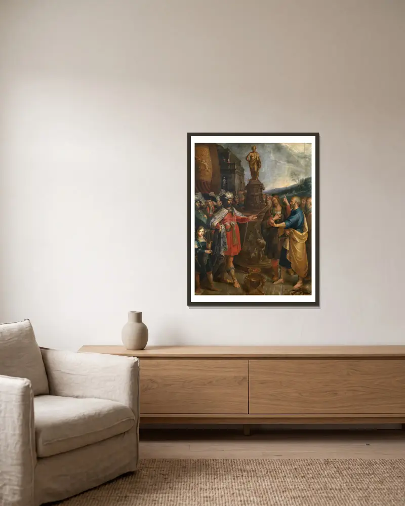 Kaiser Diokletian zeigt die Statue des Asklepios von Frans Francken the Younger gerahmt an einer Wand