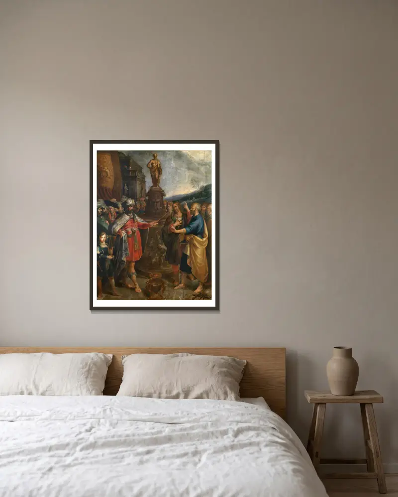 Kaiser Diokletian zeigt die Statue des Asklepios von Frans Francken the Younger gerahmt an einer Wand