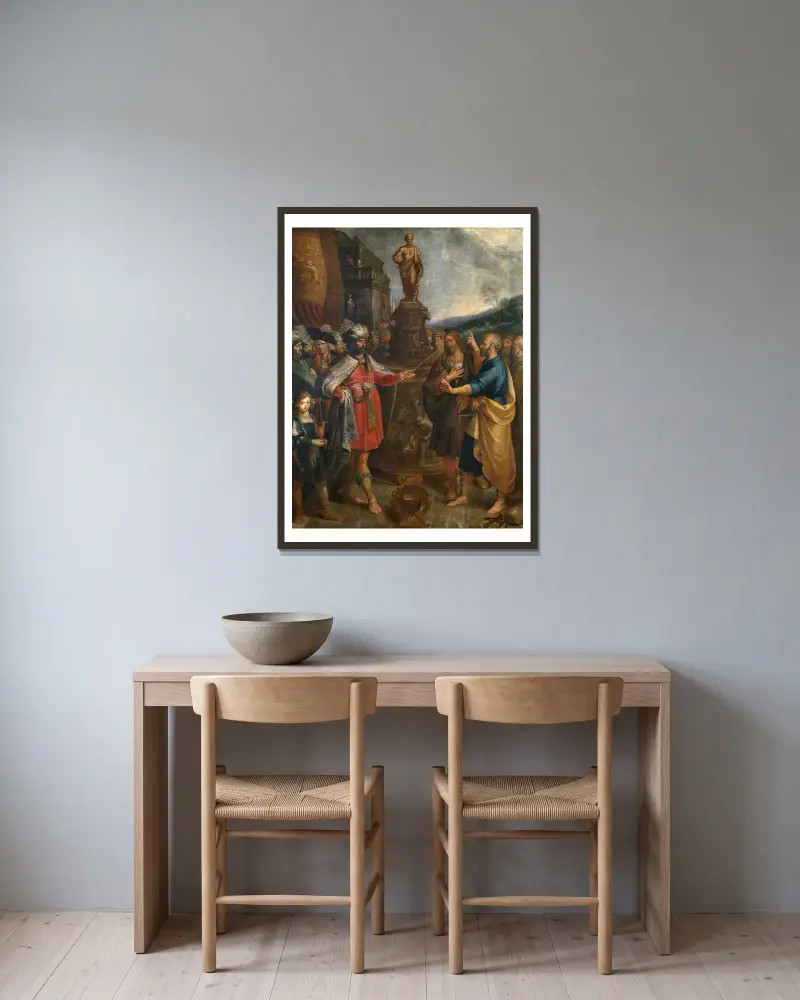 Kaiser Diokletian zeigt die Statue des Asklepios von Frans Francken the Younger gerahmt an einer Wand