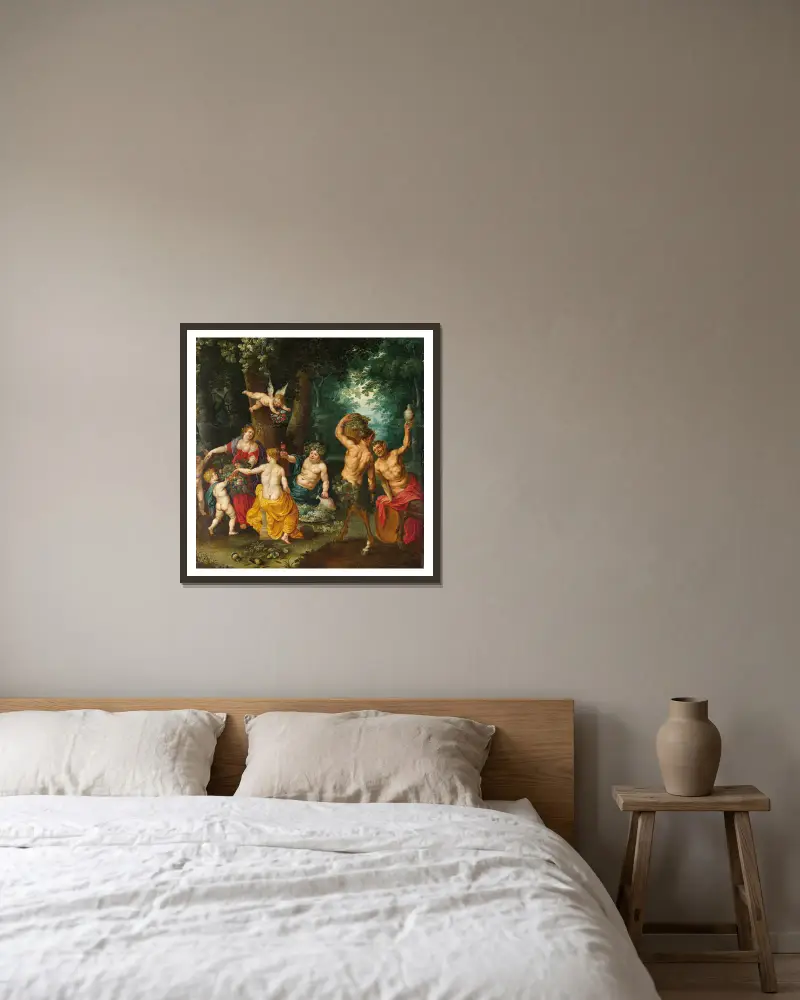 The Feast Of Bacchus (Sine Cerere Et Baccho Friget Venus) – nr 1 av Jan Brueghel the Younger inramad på en vägg