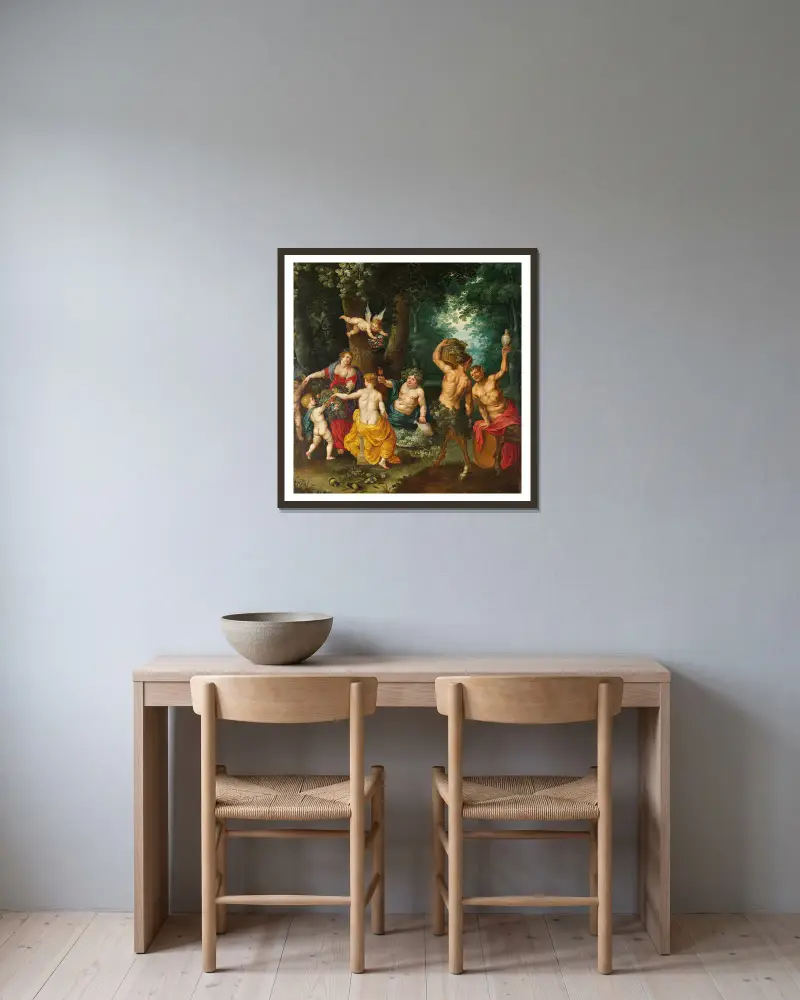 The Feast Of Bacchus (Sine Cerere Et Baccho Friget Venus) – nr 1 av Jan Brueghel the Younger inramad på en vägg
