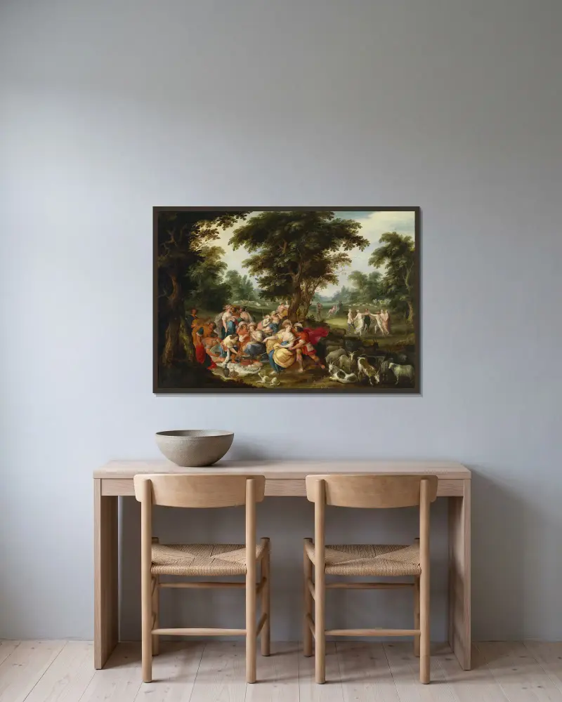The Golden Age – nr 1 av Frans Francken the Younger inramad på en vägg