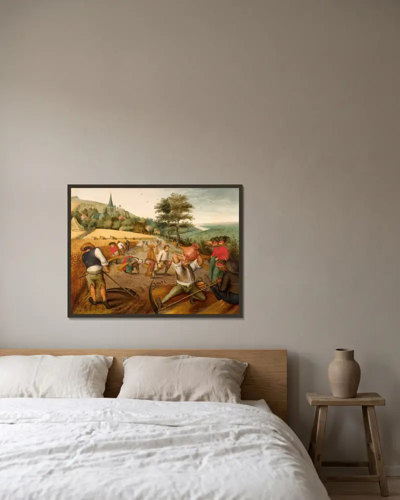 Skörden, allegori över sommaren av Pieter Brueghel The Younger inramad på en vägg