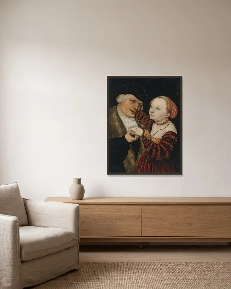 Niedobrana para, Lucas Cranach the Younger w ramie na ścianie