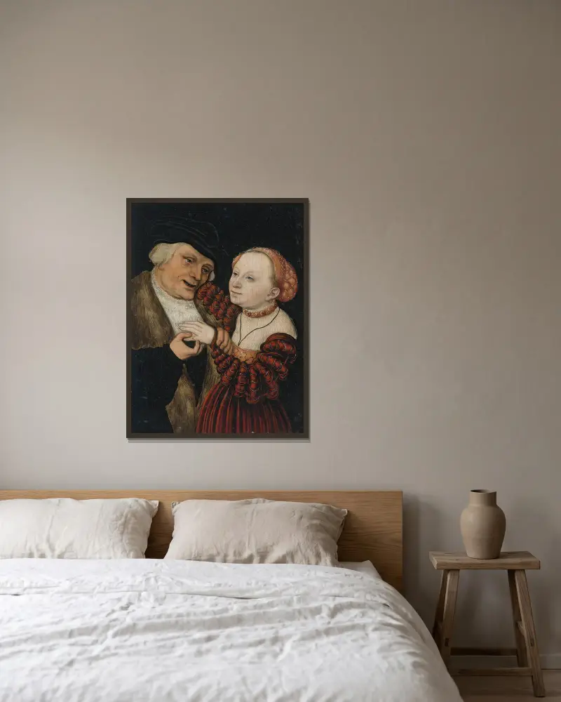 Niedobrana para, Lucas Cranach the Younger w ramie na ścianie