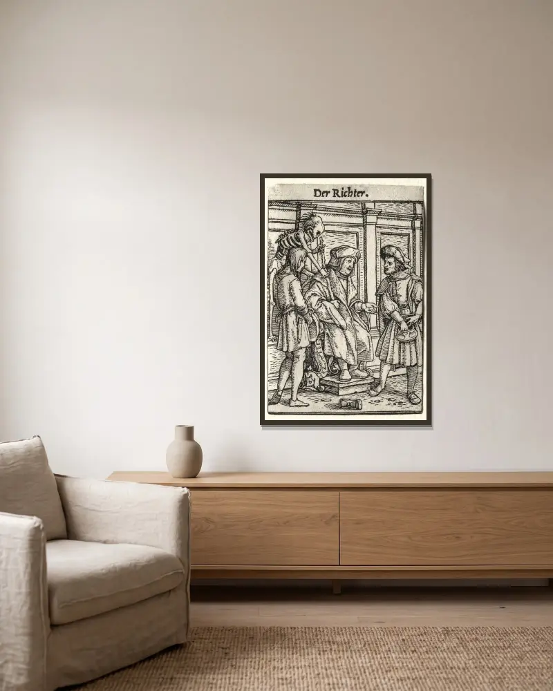 Der Richter von Hans Holbein The Younger gerahmt an einer Wand