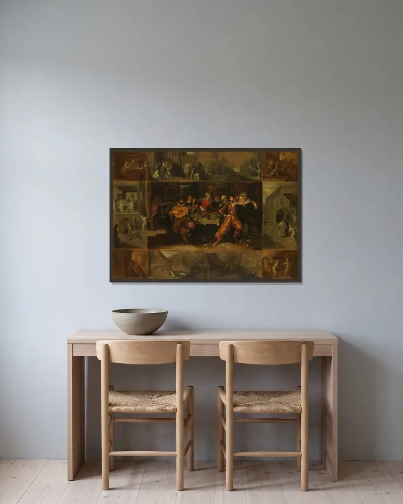 Liknelsen om den förlorade sonen av Frans Francken the Younger inramad på en vägg
