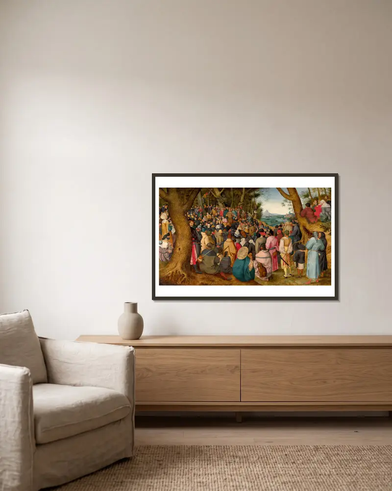 The Sermon of Saint John the Baptist av Pieter Brueghel The Younger inramad på en vägg