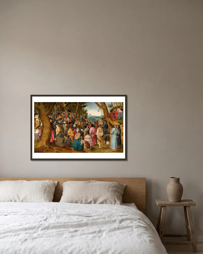 The Sermon of Saint John the Baptist av Pieter Brueghel The Younger inramad på en vägg