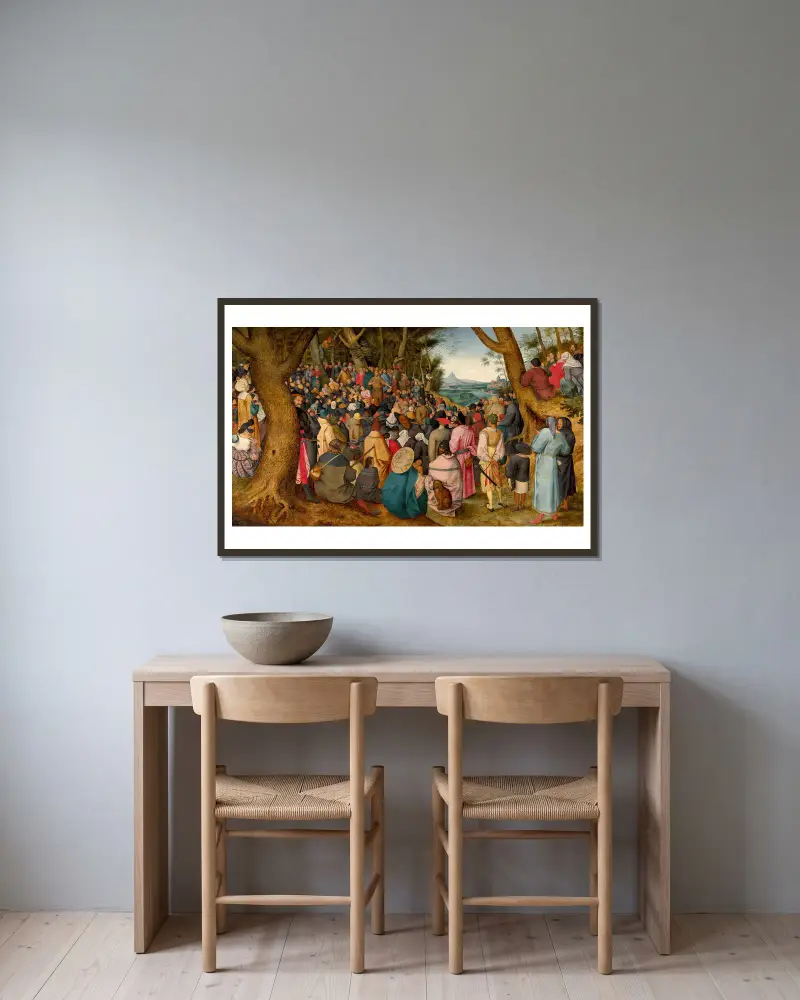 The Sermon of Saint John the Baptist av Pieter Brueghel The Younger inramad på en vägg
