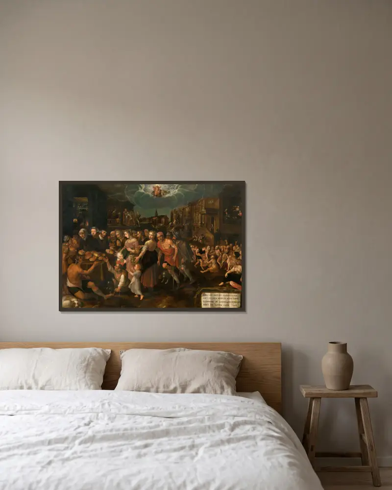 De sju barmhärtighetsgärningarna av Frans Francken the Younger inramad på en vägg