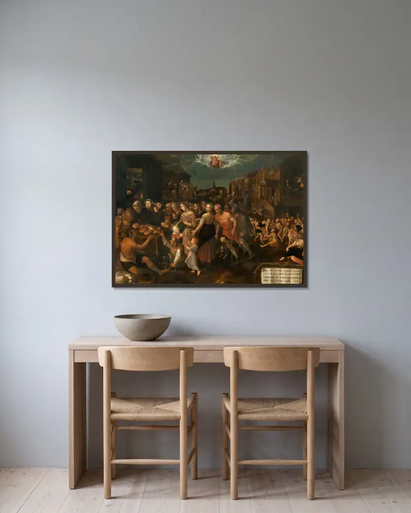 De sju barmhärtighetsgärningarna av Frans Francken the Younger inramad på en vägg