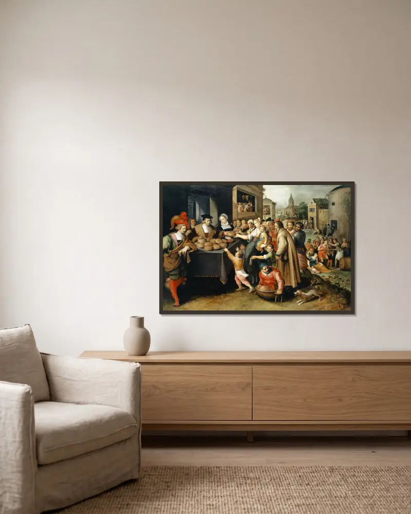 De sju barmhärtighetsgärningarna av Frans Francken the Younger inramad på en vägg