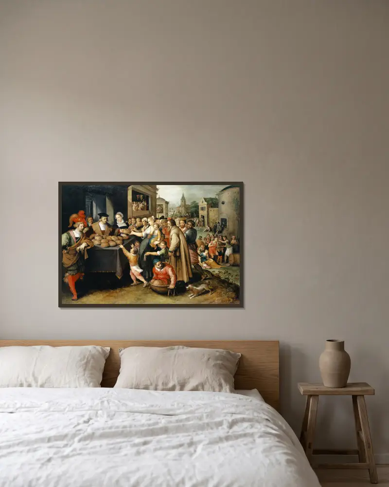 De sju barmhärtighetsgärningarna av Frans Francken the Younger inramad på en vägg
