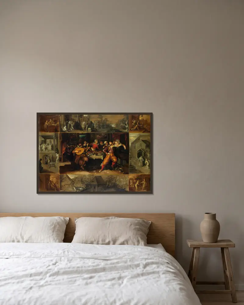 Den förlorade sonens historia av Frans Francken the Younger inramad på en vägg