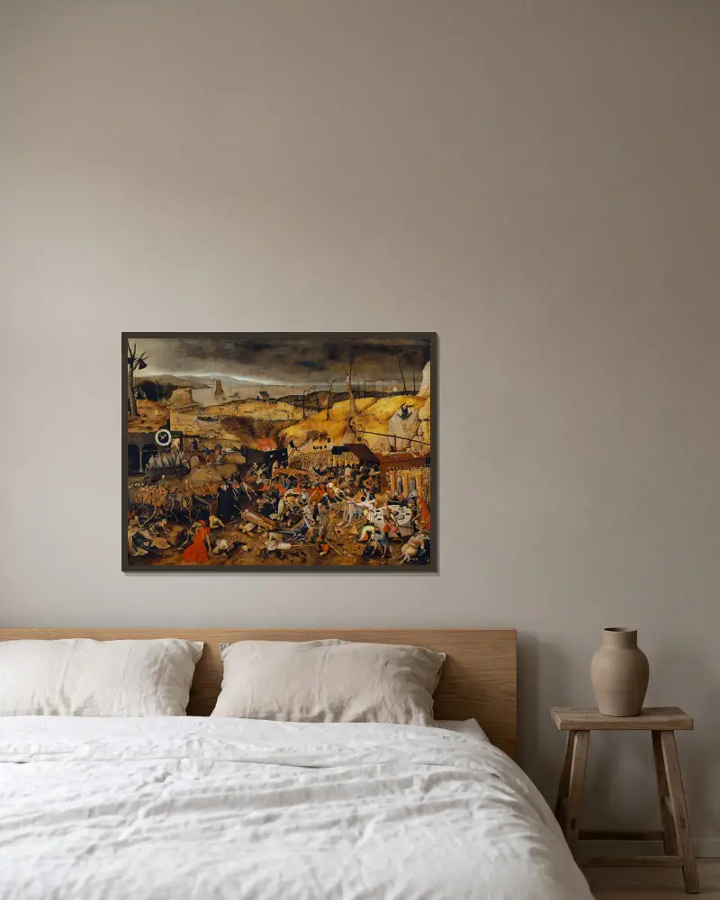 Dödens triumf av Pieter Brueghel The Younger inramad på en vägg