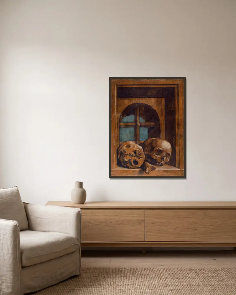 Dwie czaszki we wnęce okiennej, Hans Holbein The Younger w ramie na ścianie
