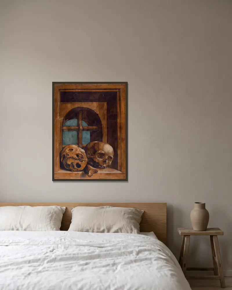 Dwie czaszki we wnęce okiennej, Hans Holbein The Younger w ramie na ścianie