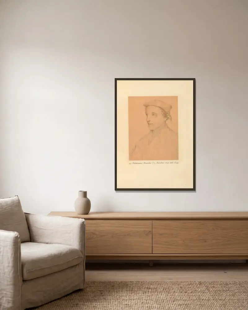 Unbekannter Deutscher von Hans Holbein The Younger gerahmt an einer Wand