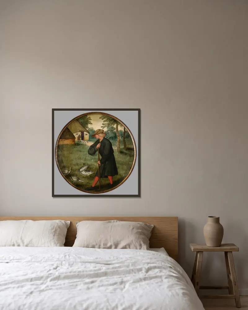 Vem vet varför gäss går barfota av Pieter Brueghel The Younger inramad på en vägg