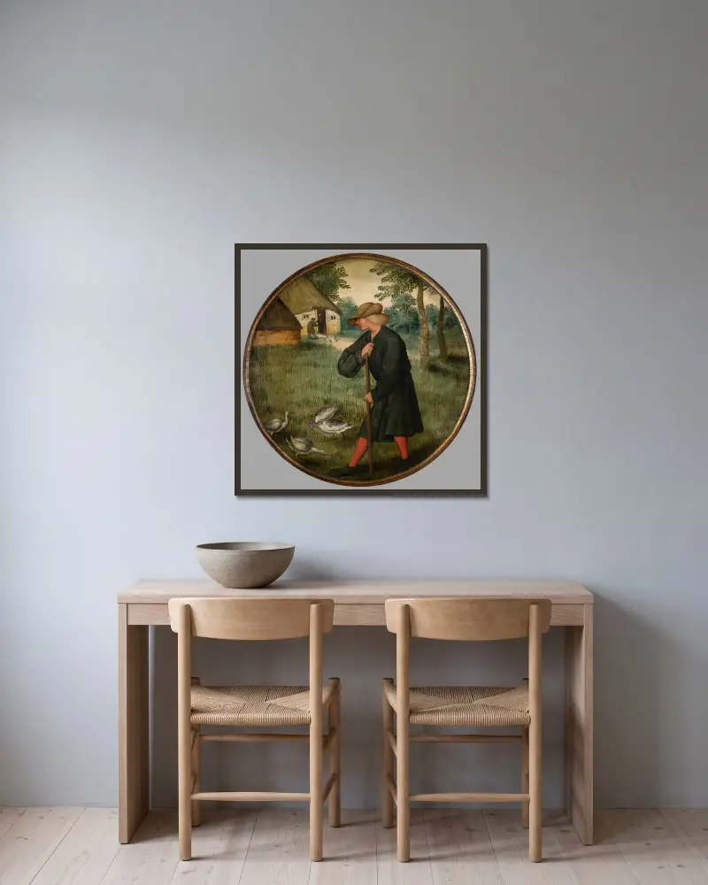 Vem vet varför gäss går barfota av Pieter Brueghel The Younger inramad på en vägg