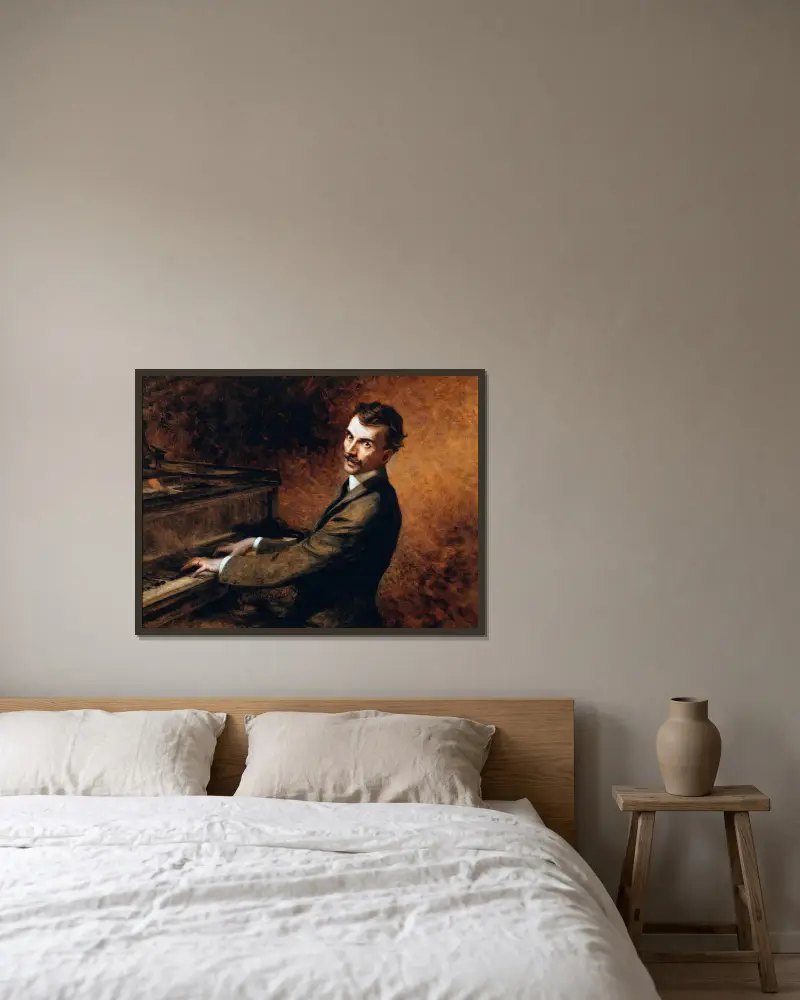 Maestro Arturo Toscanini (1867–1957) vid pianot av Théobald Chartran inramad på en vägg