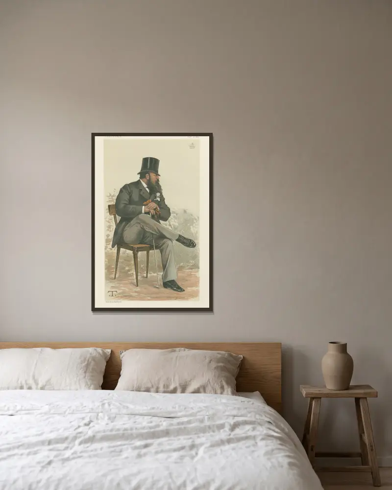 Politiker – Vanity Fair. 'Property in Suffolk'. Lord Rendlesham. 6 oktober 1881 av Théobald Chartran inramad på en vägg