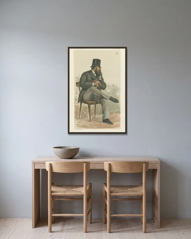 Politiker – Vanity Fair. 'Property in Suffolk'. Lord Rendlesham. 6 oktober 1881 av Théobald Chartran inramad på en vägg