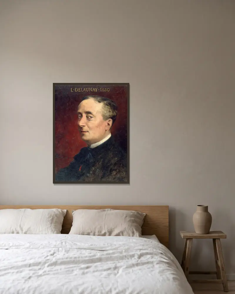 Porträtt av Louis Delaunay den äldre (1826–1903), medlem av Comédie-Française av Théobald Chartran inramad på en vägg