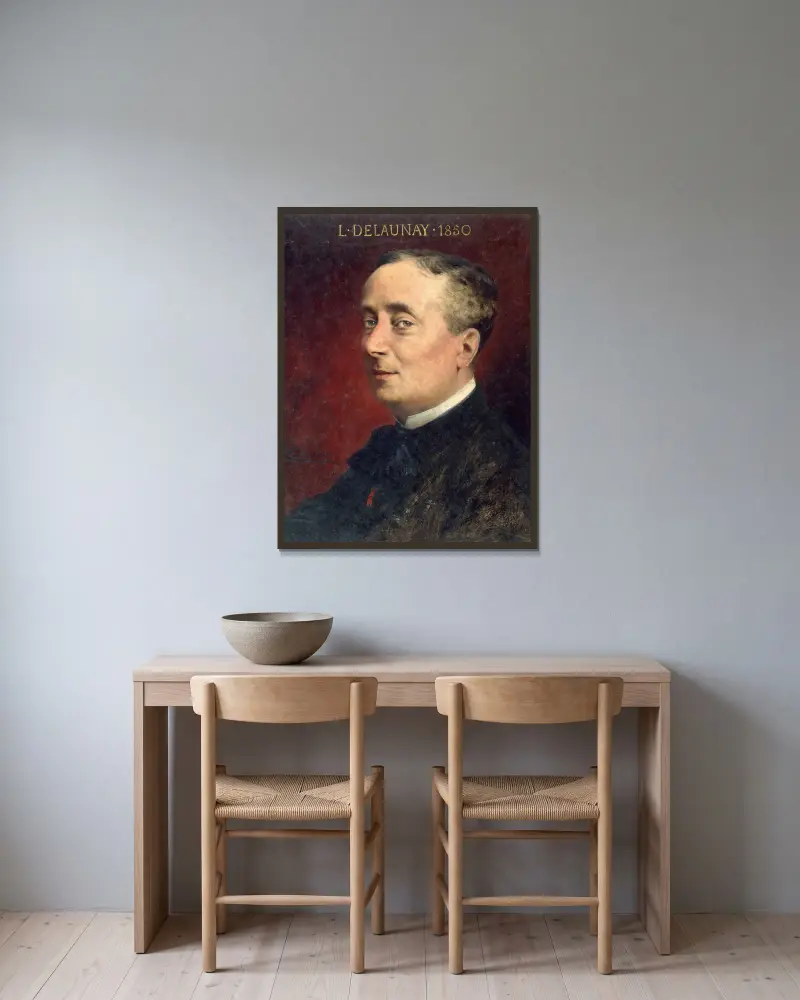 Porträtt av Louis Delaunay den äldre (1826–1903), medlem av Comédie-Française av Théobald Chartran inramad på en vägg