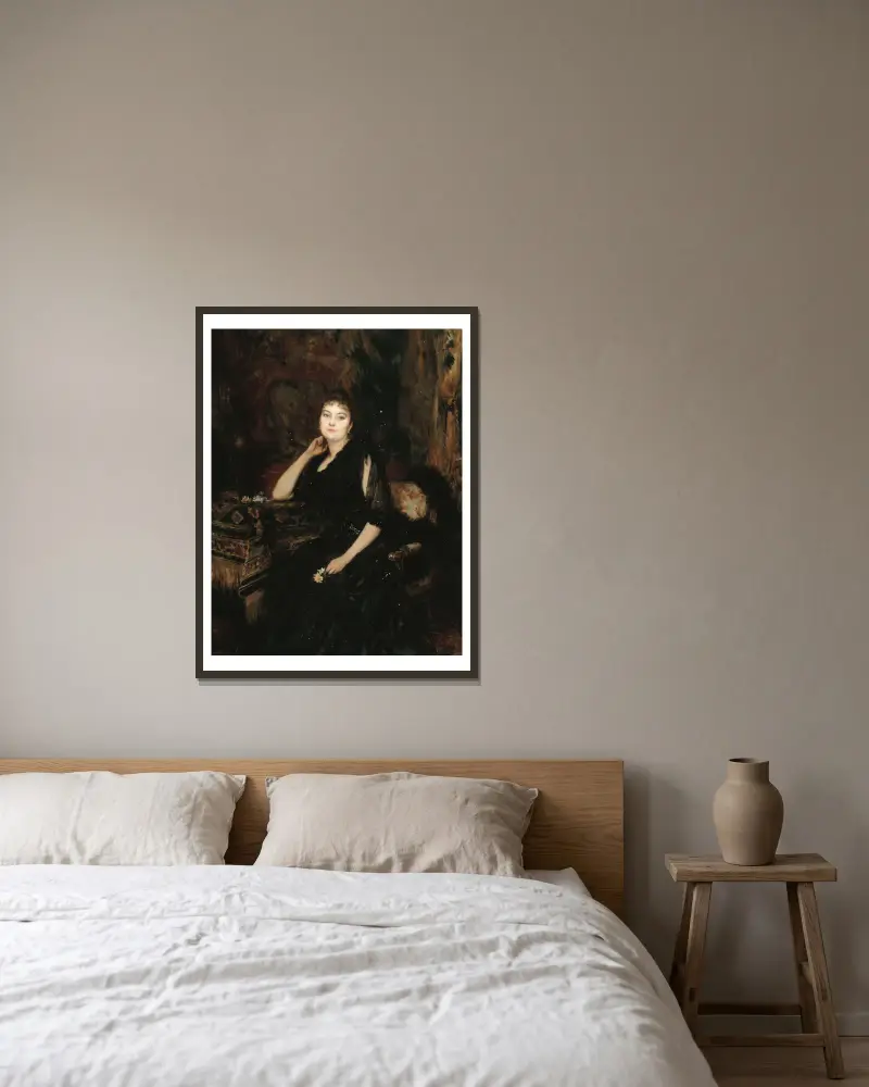 Porträt der Madame Olympe Hériot, geborene Cyprienne Dubernet von Théobald Chartran gerahmt an einer Wand