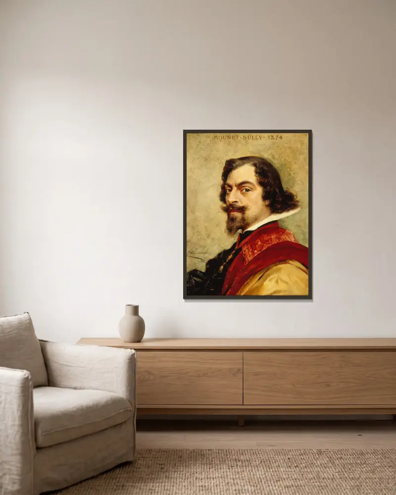 Portrait de Mounet-Sully av Théobald Chartran inramad på en vägg
