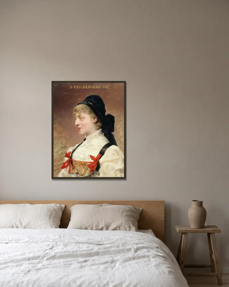 Porträtt av Suzanne Reichenberg (1853–1924), medlem av Comédie-Française av Théobald Chartran inramad på en vägg