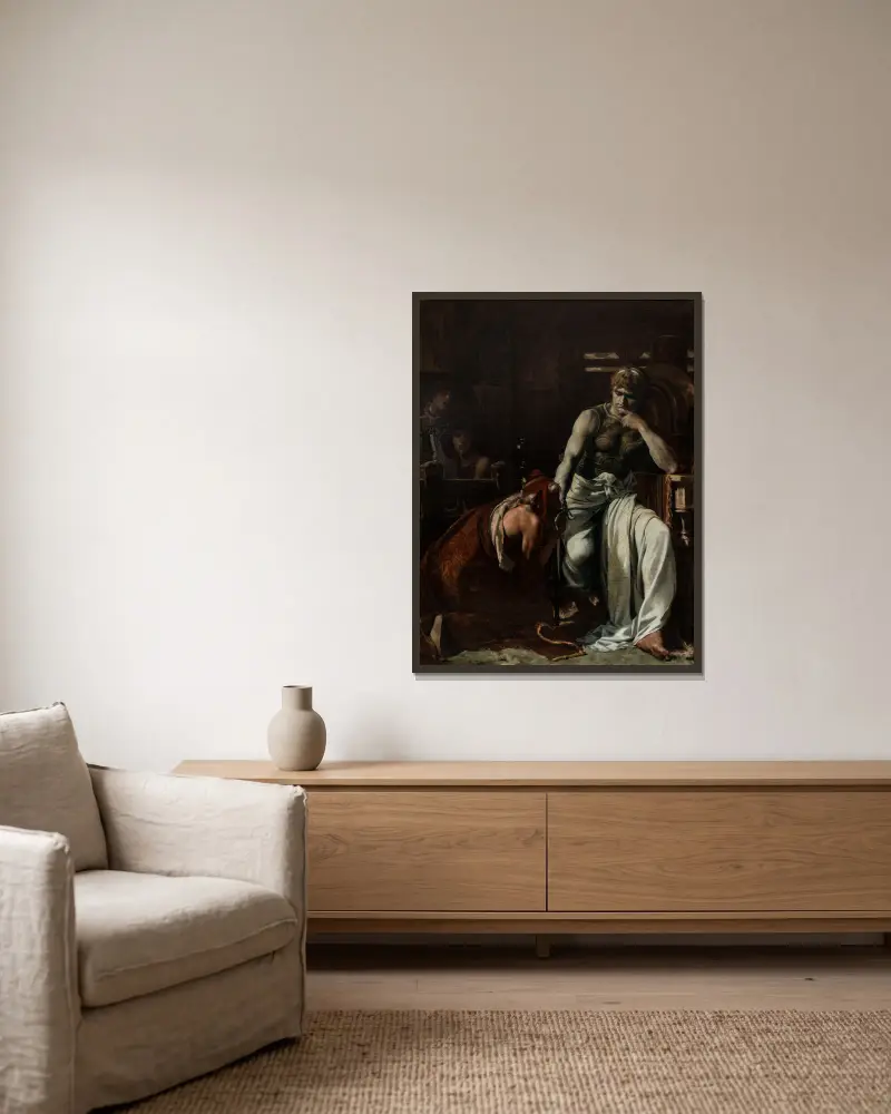 Priam bittet Achilles um den Leichnam Hektors von Théobald Chartran gerahmt an einer Wand