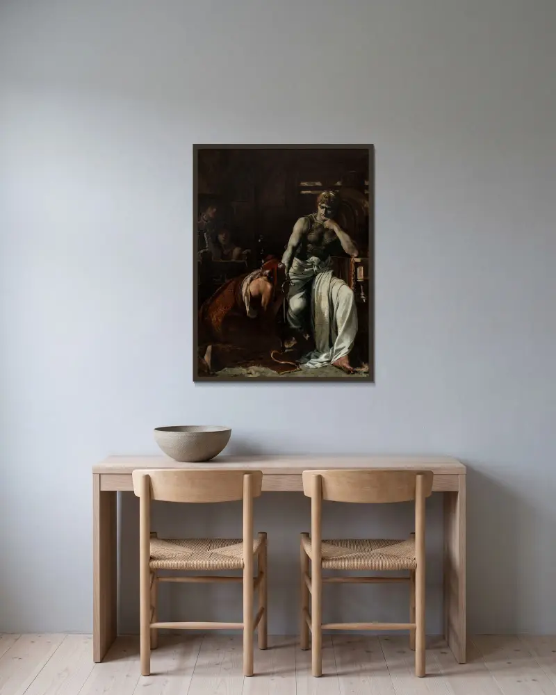 Priam bittet Achilles um den Leichnam Hektors von Théobald Chartran gerahmt an einer Wand