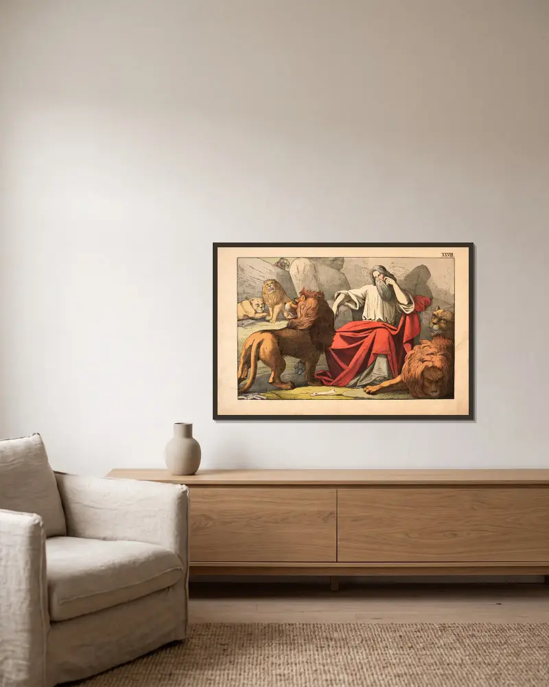 Daniel in der Löwengrube von Theodor Eckardt gerahmt an einer Wand