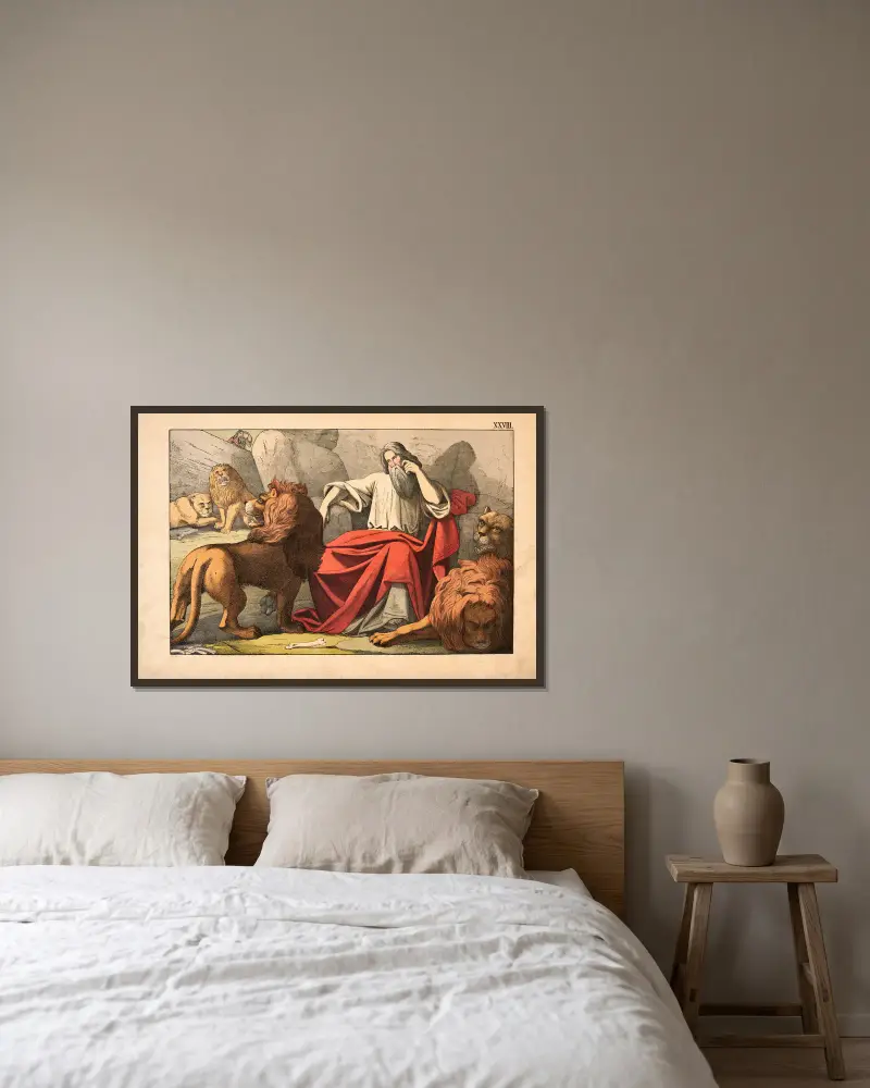 Daniel in der Löwengrube von Theodor Eckardt gerahmt an einer Wand