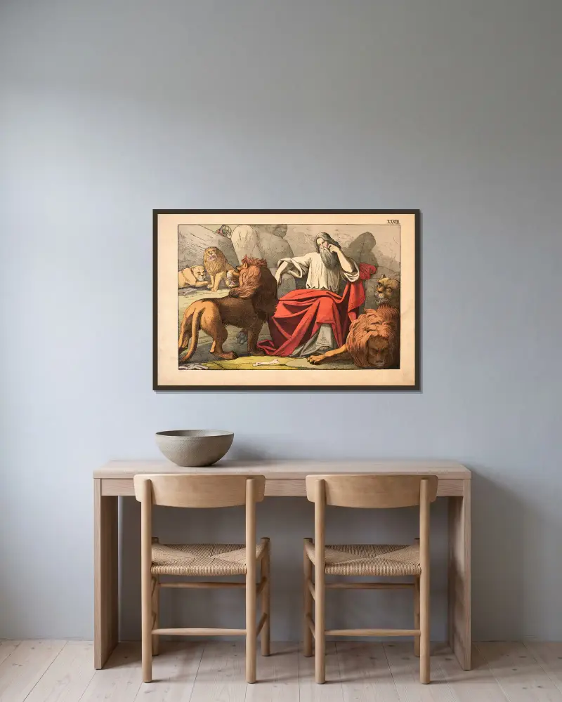 Daniel in der Löwengrube von Theodor Eckardt gerahmt an einer Wand