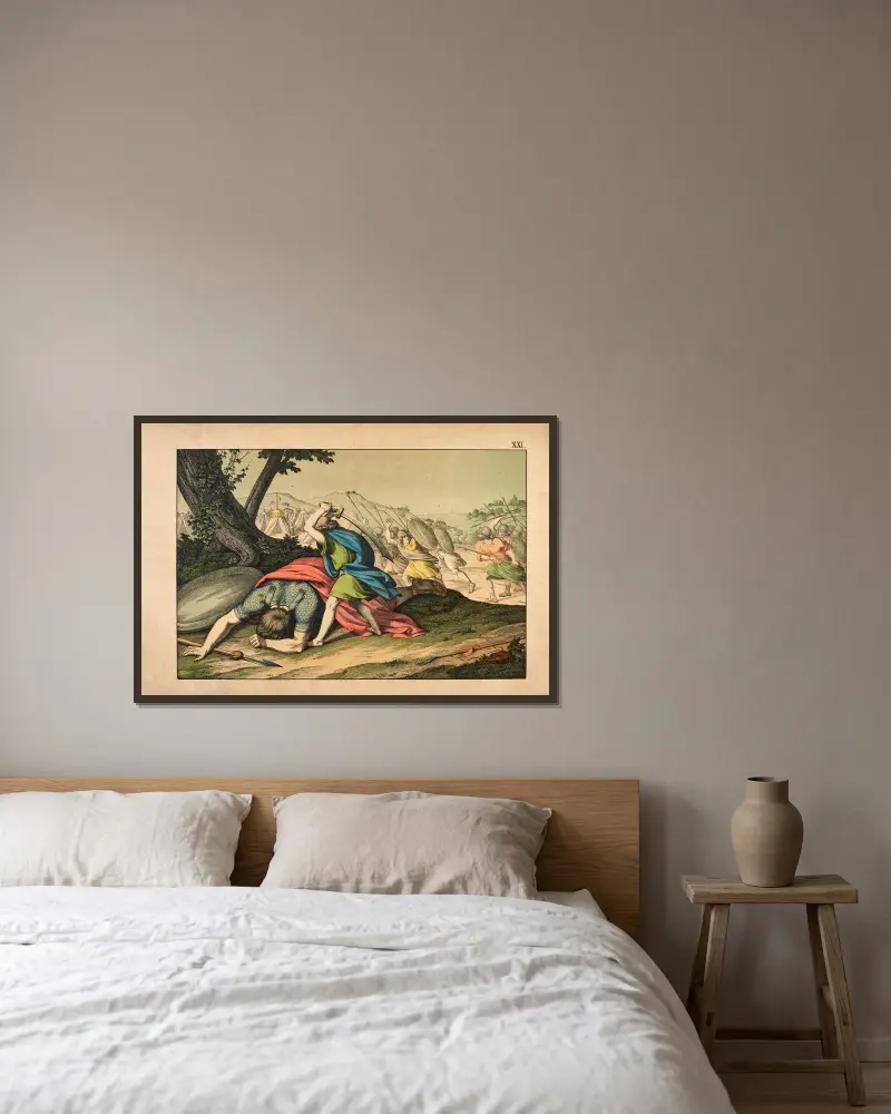 David and Goliath av Theodor Eckardt inramad på en vägg