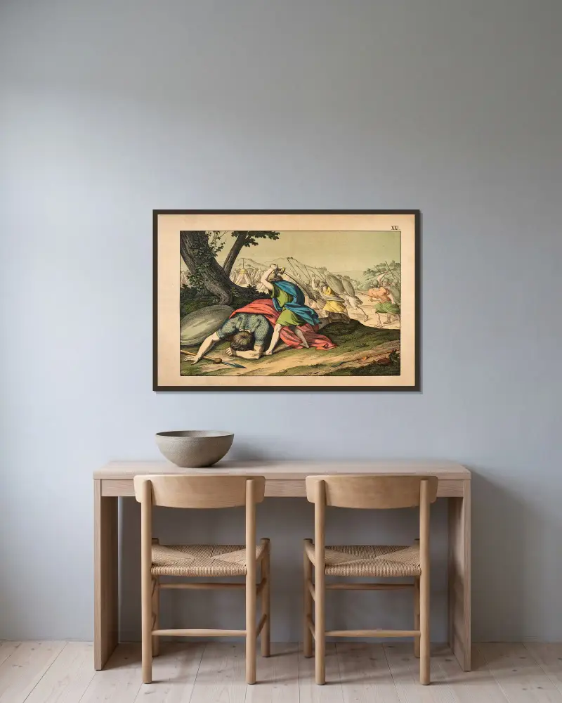 David and Goliath av Theodor Eckardt inramad på en vägg