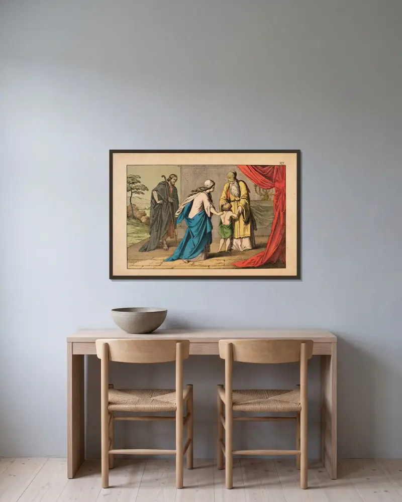 Hanna brings Samuel to Eli av Theodor Eckardt inramad på en vägg