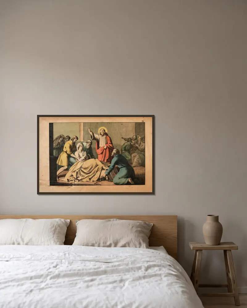Jesus heilt den Gelähmten von Theodor Eckardt gerahmt an einer Wand