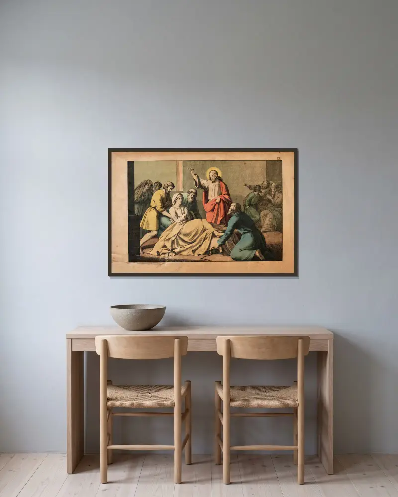 Jesus heilt den Gelähmten von Theodor Eckardt gerahmt an einer Wand