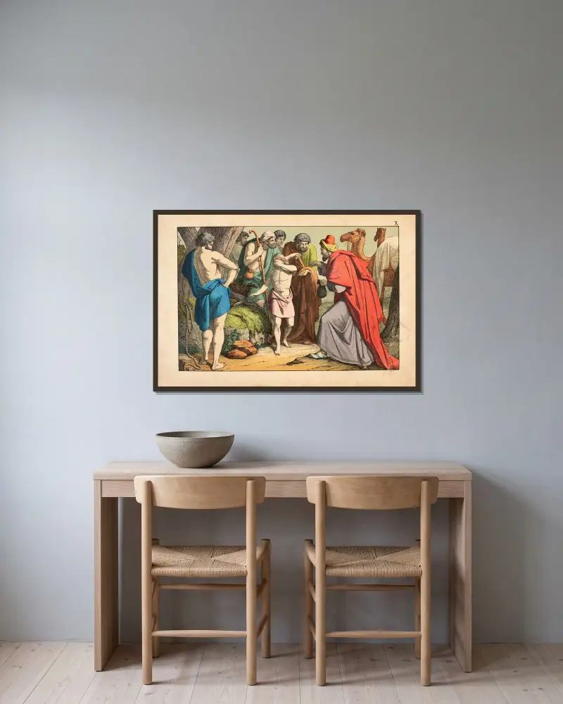 Josef säljs av sina bröder av Theodor Eckardt inramad på en vägg