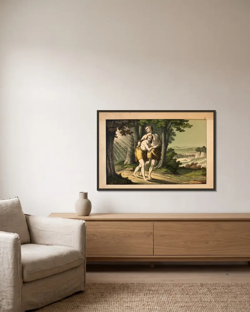 Die Vertreibung aus dem Paradies von Theodor Eckardt gerahmt an einer Wand