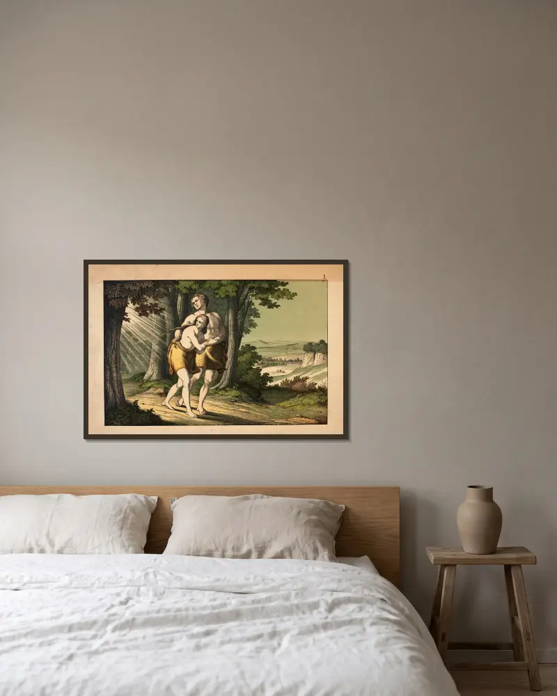Die Vertreibung aus dem Paradies von Theodor Eckardt gerahmt an einer Wand